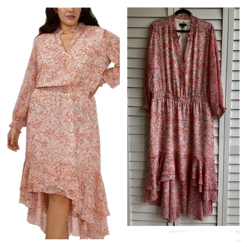 1.State Ivory 3X Pink Floral Tiered Party High Low Dress Size: 3X